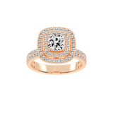 Cushion cut Pave Lab Grown Diamond Engagement Ring with vintage double halo setting