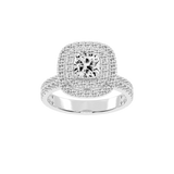 Cushion cut Pave Lab Grown Diamond Engagement Ring with vintage double halo setting