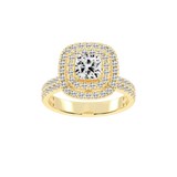 Cushion cut Pave Lab Grown Diamond Engagement Ring with vintage double halo setting