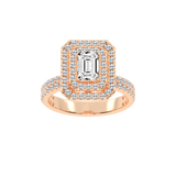 Emerald cut Pave Lab Grown Diamond Engagement Ring with vintage double halo setting