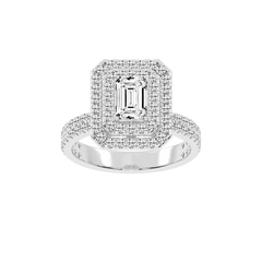 Emerald cut Pave Lab Grown Diamond Engagement Ring with vintage double halo setting