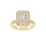 Emerald cut Pave Lab Grown Diamond Engagement Ring with vintage double halo setting