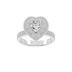 Heart cut Pave Lab Grown Diamond Engagement Ring with vintage double halo setting