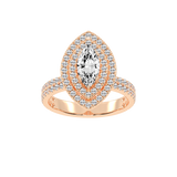 Marquise cut Pave Lab Grown Diamond Engagement Ring with vintage double halo setting