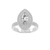 Anillo de compromiso con diamantes cultivados en laboratorio de talla marquesa y pavé con engaste de doble halo vintage