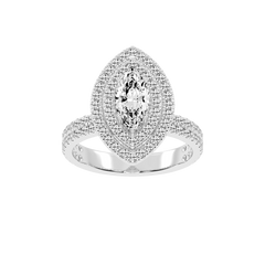 Marquise cut Pave Lab Grown Diamond Engagement Ring with vintage double halo setting