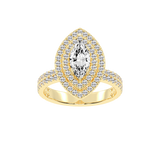 Marquise cut Pave Lab Grown Diamond Engagement Ring with vintage double halo setting