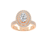 Oval cut Pave Lab Grown Diamond Engagement Ring with vintage double halo setting