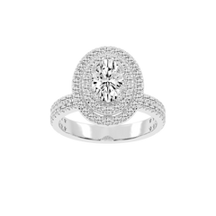 Oval cut Pave Lab Grown Diamond Engagement Ring with vintage double halo setting