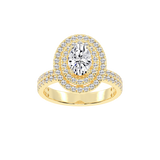 Oval cut Pave Lab Grown Diamond Engagement Ring with vintage double halo setting
