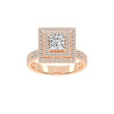 Princess cut Pave Lab Grown Diamond Engagement Ring with vintage double halo setting
