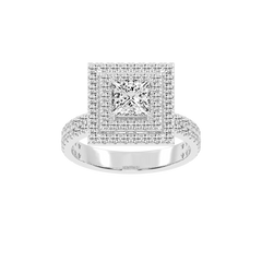 Princess cut Pave Lab Grown Diamond Engagement Ring with vintage double halo setting