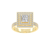 Princess cut Pave Lab Grown Diamond Engagement Ring with vintage double halo setting