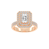 Radiant cut Pave Lab Grown Diamond Engagement Ring with vintage double halo setting