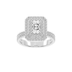 Radiant cut Pave Lab Grown Diamond Engagement Ring with vintage double halo setting