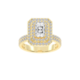 Radiant cut Pave Lab Grown Diamond Engagement Ring with vintage double halo setting