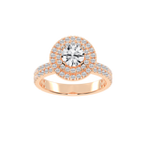 Round cut Pave Lab Grown Diamond Engagement Ring with vintage double halo setting