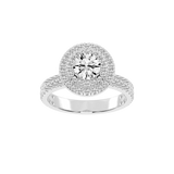 Round cut Pave Lab Grown Diamond Engagement Ring with vintage double halo setting