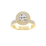 Round cut Pave Lab Grown Diamond Engagement Ring with vintage double halo setting