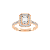 Emerald Cut Pave Setting Halo  Lab Grown Diamond Engagement Ring