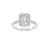 Emerald Cut Pave Setting Halo  Lab Grown Diamond Engagement Ring