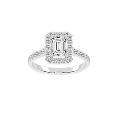 Emerald Cut Pave Setting Halo  Lab Grown Diamond Engagement Ring