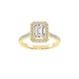 Emerald Cut Pave Setting Halo  Lab Grown Diamond Engagement Ring