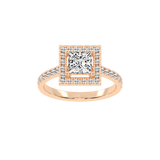 Princess Cut Pave Setting Halo  Lab Grown Diamond Engagement Ring