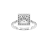 Anillo de compromiso con diamantes cultivados en laboratorio y halo con engaste pavé de talla princesa