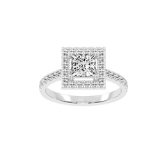 Princess Cut Pave Setting Halo  Lab Grown Diamond Engagement Ring