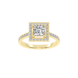 Princess Cut Pave Setting Halo  Lab Grown Diamond Engagement Ring