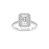 Anillo de compromiso con diamantes cultivados en laboratorio y halo con engaste pavé de corte radiante