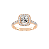 Cushion Cut Pave Setting Halo  Lab Grown Diamond Engagement Ring