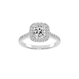 Anillo de compromiso con diamantes cultivados en laboratorio y halo con engaste pavé de talla cojín