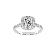 Cushion Cut Pave Setting Halo  Lab Grown Diamond Engagement Ring