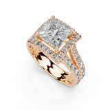 Princess Cut Double Row Halo Lab Grown Diamond Engagement Ring