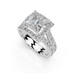 Princess Cut Double Row Halo Lab Grown Diamond Engagement Ring