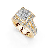 Princess Cut Double Row Halo Lab Grown Diamond Engagement Ring