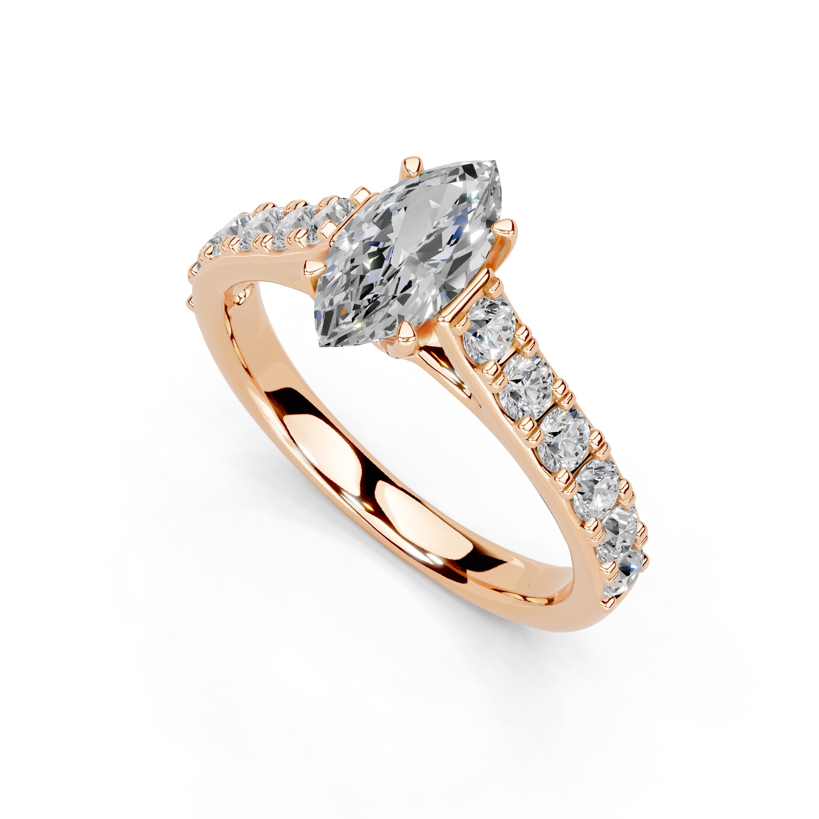 Marquise Cut Claw Prongs Pave Lab Grown Diamond Engagement Ring