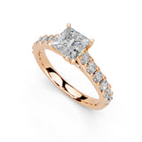 Princess Cut Claw Prongs Pave  Lab Grown Diamond Engagement Ring