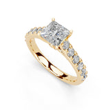 Princess Cut Claw Prongs Pave  Lab Grown Diamond Engagement Ring