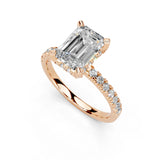 7.00ct Emerald Cut Pave Lab Grown Diamond Engagement Ring with Hidden Halo setting