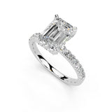7.00ct Emerald Cut Pave Lab Grown Diamond Engagement Ring with Hidden Halo setting