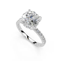 Round Cut Pavé Lab Grown Diamond Engagement Ring with Hidden Halo – Ready to Ship | Available in 2.50 CT, 3.00 CT &amp; 4.00 CT - 14K White Gold / Round / 3