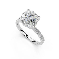 Round Cut Pavé Lab Grown Diamond Engagement Ring with Hidden Halo – Ready to Ship | Available in 2.50 CT, 3.00 CT & 4.00 CT