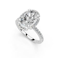 Oval Cut Pave Setting Halo Lab Grown Diamond Engagement Ring