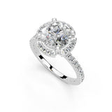 Round Cut Pave Setting Halo  Lab Grown Diamond Engagement Ring (1.6 mm width)
