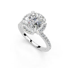 Round Cut Pave Setting Halo  Lab Grown Diamond Engagement Ring (1.6 mm width)