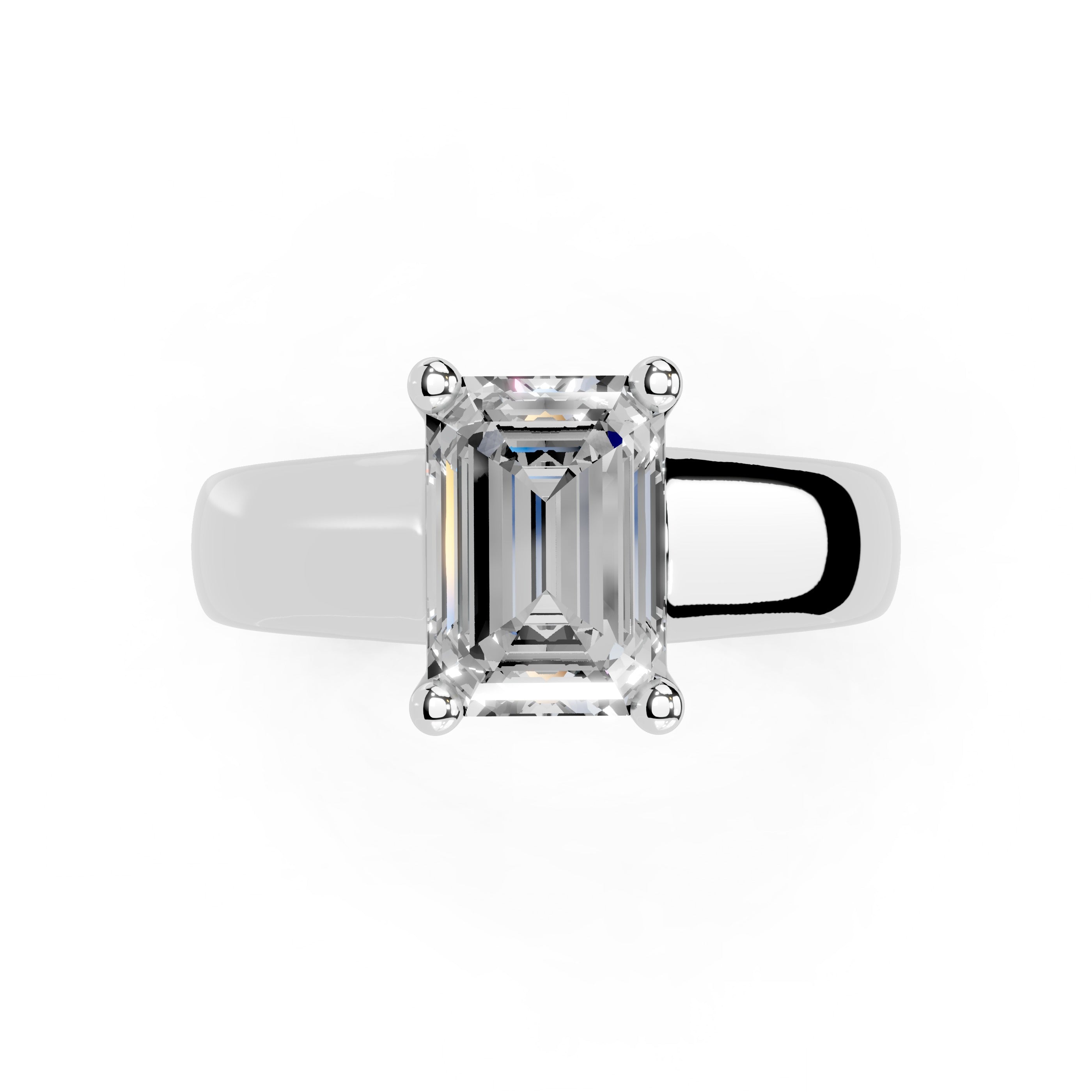Emerald Cut Wide Band Solitaire Lab Grown Diamond Engagement Ring (3.5 mm width)