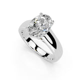 Anillo de compromiso con diamante cultivado en laboratorio, solitario, de banda ancha y corte ovalado (ancho de 3,5 mm)
